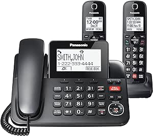 Panasonic Corded/Cordless Phone with Advanced Call Block, 2-Way Recording and Digital Answering Machine, 2 Handsets Expandable up to 6 Cordless Handsets - KX-TGF852B (Black)