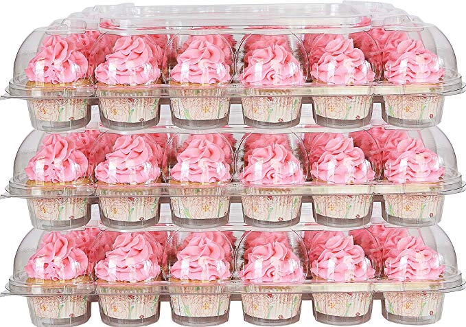 10-Pack of 24-Compartment Stackable Cupcake Carrier (240 Cupcake Holders) - High Tall Dome Clear Cupcake Boxes for Mini or Full-Size Cupcakes, Cupcake Containers Plastic Disposable, Cup Cake Holders