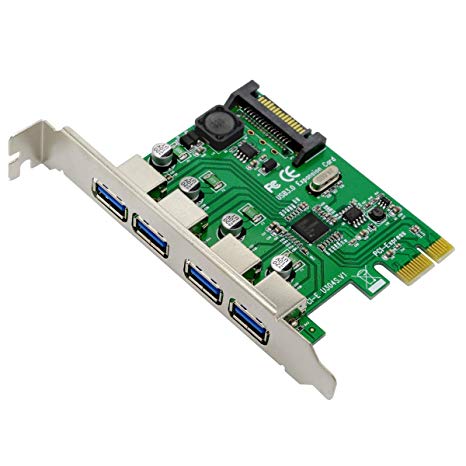 4-Port PCI-E Expansion Card to High-speed USB 3.0, USB 3.0 PCIe Card with 15-Pin SATA Power Connector, 5Gbps Super Fast PC