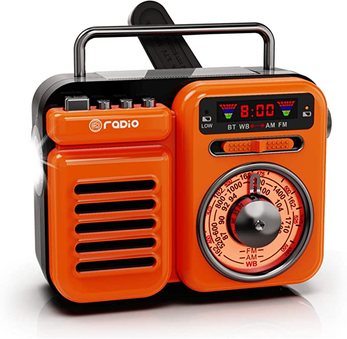 Raddy RW3 Emergency Hand Crank Radio Retro AM/FM/NOAA Radio, Solar Powered Battery Operated with Phone Charger, Flashlight, Bluetooth Speaker, SOS Alarm for Home Use Survival Outdoor