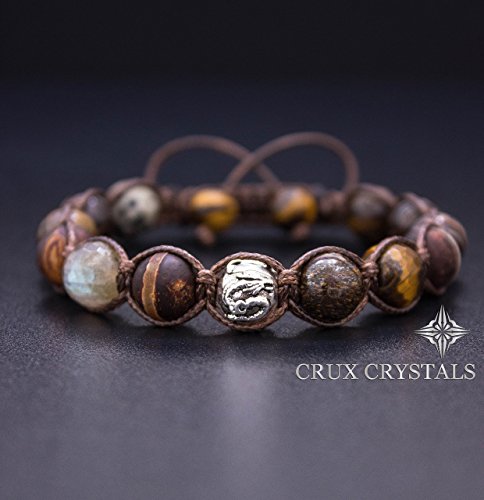 Dragon's Power Gemstone Shamballa Natural Stone Wrap Bracelet, Beaded Bracelet, Gift for Him, Tiger's Eye, Agate, Bronzite, Macrame Bracelet Crux Crystals