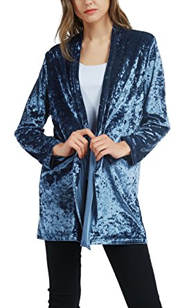 Urban CoCo Women's Velvet Kimono Cardigan Open Front Coat