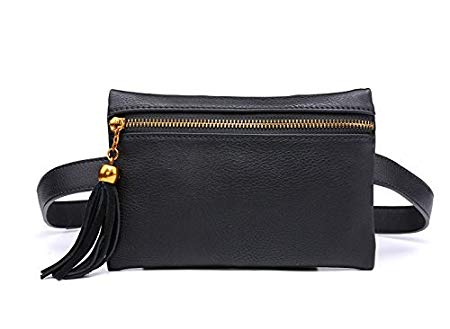 Women Small Leather Handbag Stylish Waist Bag Travel Phone Pouch Security Wallet Black