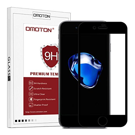 OMOTON iPhone 7 Plus Screen Protector -[3D Full Coverage] [9H Hardness] [Premium Clarity] [Scratch-Resistant] Tempered Glass Screen Protector for Apple iPhone 7 Plus, 5.5 Inch, Black