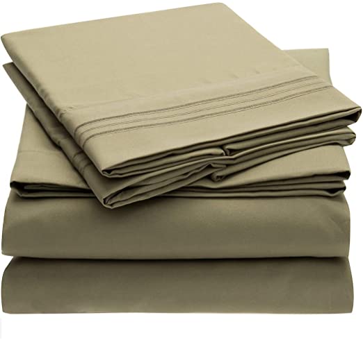 Mellanni Bed Sheet Set - Brushed Microfiber 1800 Bedding - Wrinkle, Fade, Stain Resistant - 4 Piece (Queen, Olive Green)