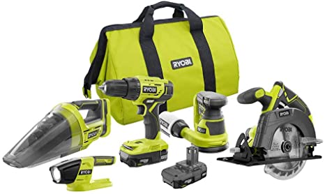 Ryobi 18-Volt ONE  Cordless 5-Tool Combo Kit with (2) 1.5 Ah Compact Lithium-Ion Batteries, Charger, and Bag