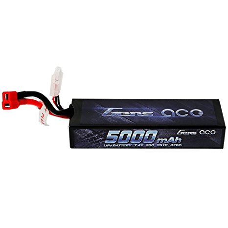 Gens ace LiPo Battery Pack 5000mAh 50C 2S 7.4V HardCase 21# with Deans T Plug for RC Car Boat Truck Roar Approved