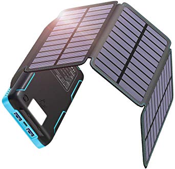 Hiluckey Solar Charger 20000mAh 18W PD Portable Charger with USB C Port Power Bank with 4 Solar Panels for iPhone, iPad Pro, MacBook, Switch, Samsung Note 10 and More