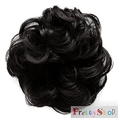 PRETTYSHOP Scrunchie Scrunchy Bun Up Do Hair piece Hair Ribbon Ponytail Extensions Wavy Curly or Messy jet black 1B