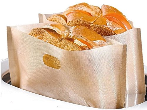 Toaster Bags (Set of 6) - reusable, heat resistant, 100% non-stick, durable, great for tasty, crisp, zero butter toasted/grilled sandwiches