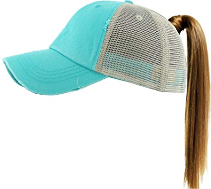 KBETHOS Ponytail Messy High Bun Hat Ponycaps Adjustable Cotton and Mesh Trucker Baseball Cap