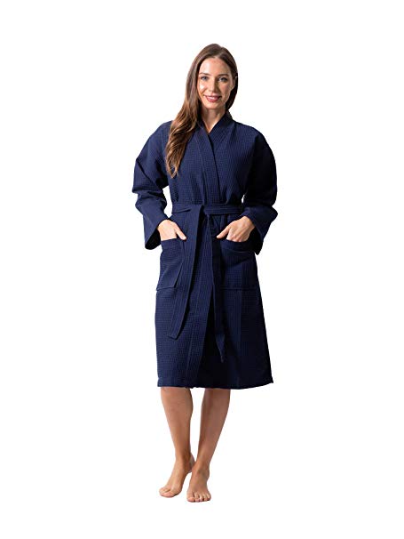 Premium Turkish Cotton Waffle Weave Lightweight Kimono Spa Bathrobe for Women