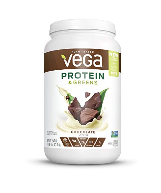 Vega Protein & Greens Shake Chocolate 28.7 Ounce - Plant Based Protein Powder, Gluten Free, Non Dairy, Vegan, Non Soy, Non GMO