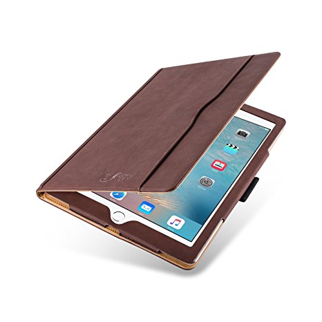 iPad Pro Case - The Original Brown & Tan Leather Smart Cover for iPad Pro 12.9" (2017), with Pencil Holder & Stylus