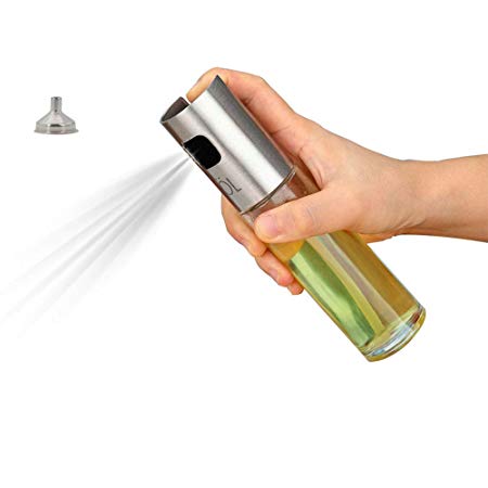 BoomYou Portable Cooking Spray Bottle Olive Oil and Cooking Balsamic Vinegar Soy Sauce Wine Spray Premium 304 Stainless Steel Grilling Oil Bottle 100ml for Cooking Salad Bread Baking Barbecue Injector