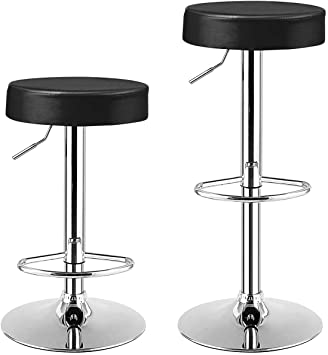 Costway Set of 2 Round Leather Seat Chrome Leg Chair Adjustable Hydraulic Swivel Bar Stool (Black)