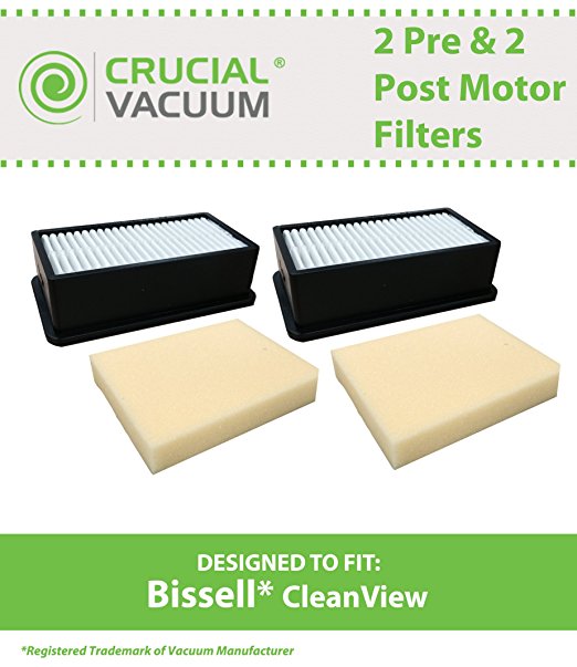 2 Washable & Reusable Pre-Motor/Post-Motor Filter Kits for Bissell CleanView Vacuums; Compare to Bissell Part No. 2032662, 2032663, 8531, 1008; Designed & Engineered by Think Crucial