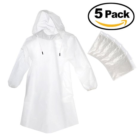 5pcs Portable Disposable Raincoats with Hat Cap for Outdoor Travel (Clear)