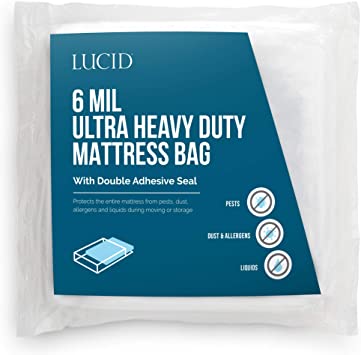 LUCID 6 Mil Ultra Heavy Duty Mattress Bag for Moving, Storage or Disposal - Seals Closed with Two Adhesive Strips - King