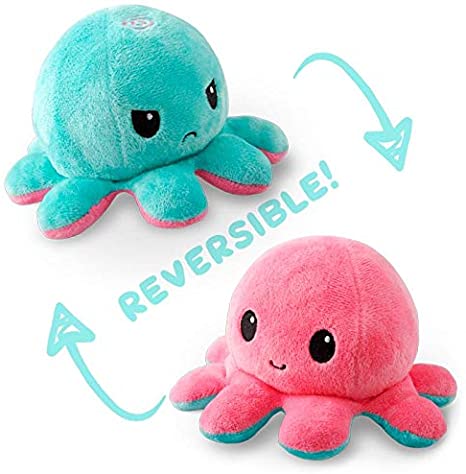 The Original Reversible Octopus Plushie | TeeTurtle’s Patented Design | Light Pink and Light Blue | Show your mood without saying a word!