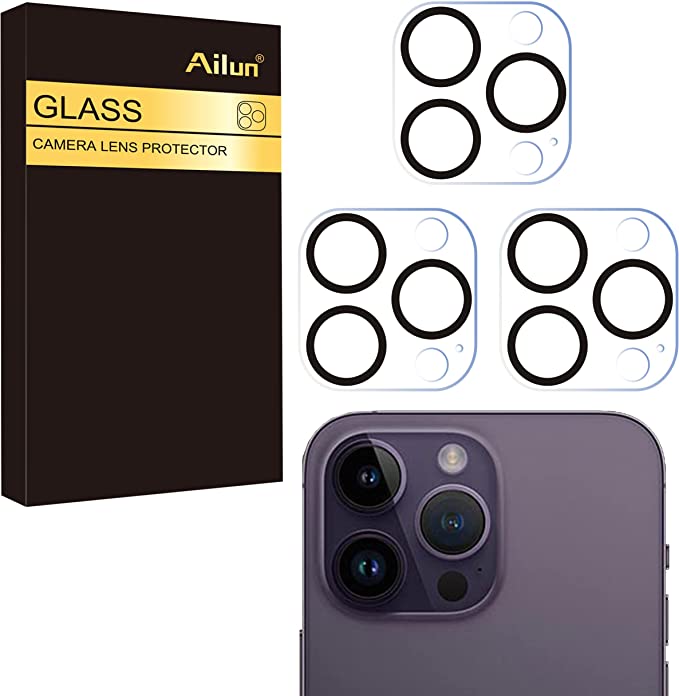 Ailun 3 Pack Camera Lens Protector for iPhone 14 Pro 6.1" ＆ iPhone 14 Pro Max 6.7",Tempered Glass,9H Hardness,Ultra HD,Anti-Scratch,Easy to Install,Case Friendly [Does not Affect Night Shots]