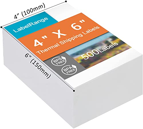 LabelRange 4x6 Thermal Labels, Commercial Grade Shipping Labels (Pack of 500 4x6 Fan-Fold Labels), LabelRange, Zebra, Rollo, Munbyn Compatible