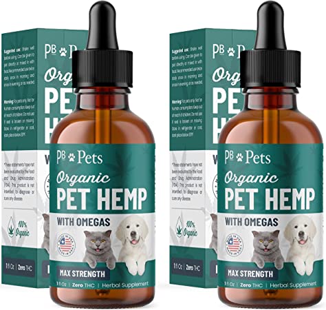 PB Pets Hemp Oil for Dogs and Cats - Organically Grown - Made in USA - Helps with Anxiety, Hip & Joint, Pain, Arthritis, and Stress - with Omega Complex (2-Pack)