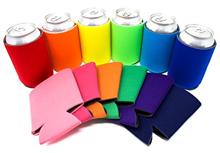 12 Can Sleeves - Multi Color Beer Coolies for Cans and Bottles - Insulated Blank Collapsible Drink Coolers