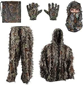 Zicac Outdoor Camo Ghillie Suit 3D Leafy Camouflage Clothing Jungle Woodland Hunting