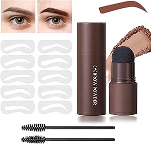 Eyebrow Stencil Kit - Eyebrow Stamp Stencil Kit - 3 in 1 Hairline Shadow Powder with 10 Styles Reusable Eyebrow Stencils, 2 Eyebrow Pen Brushes (Natural brown)