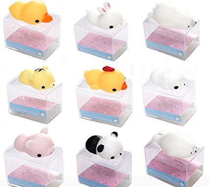 NIGHT-GRING 9PCS Squishy Kawaii Cute Slow Rising Animal Hand Toy Squeeze Kids Toy Gift (9 Styles)