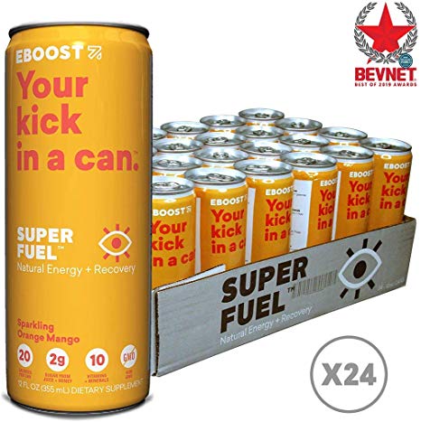 Eboost Natural Nootropic Vitamin Keto Super Fuel Energy Drink 12 Fl oz (24 Pack) (Orange Mango)