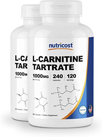 Nutricost L-Carnitine Tartrate 500mg, 240 Capsules - 1000mg per Serving (2 Bottles)