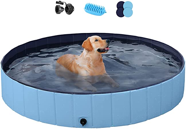 YAHEETECH Blue Foldable Hard Plastic Kiddie Baby Dog Pet Bath Swimming Pool Collapsible Dog Pet Pool Bathing Tub Kiddie Pool for Kids Pets Dogs Cats-63 x 11.8 inch,XXL