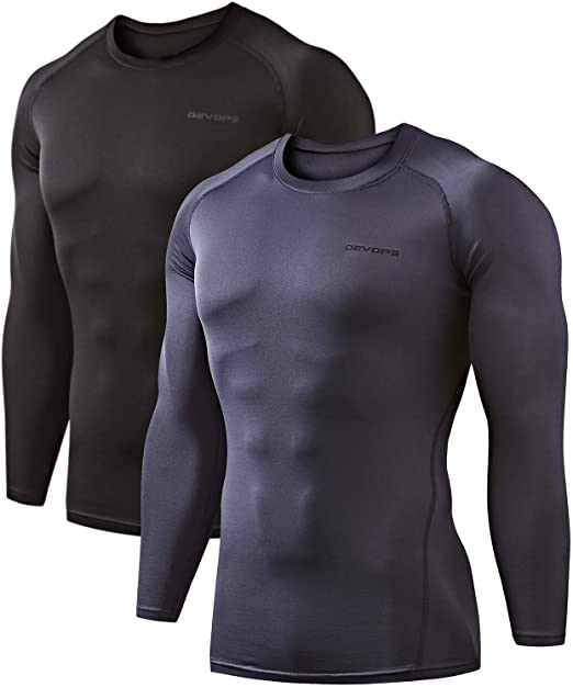 DEVOPS 2 Pack Men's Thermal Long Sleeve Compression Shirts