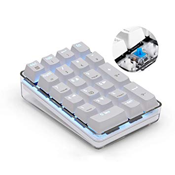 Number Pad, Mechanical USB Wired Numeric Keypad with Blue LED Backlit 21-Key Numpad for Laptop Desktop Computer PC (Blue Switches)