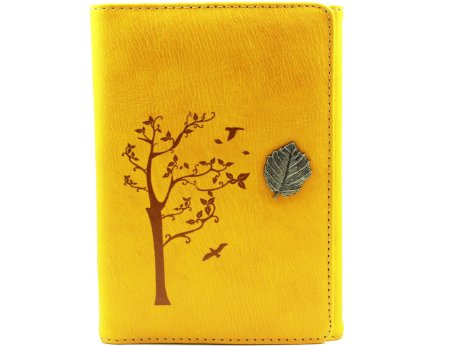 Valery Classic Leather Notebook Retro Vintage Diary & Journal Medium Size for Men/women Daily Use Gift -Blank&lined Refillable Loose Leaf Pages-rustic Travel Style Tree Leaf Design (Saffron Yellow)