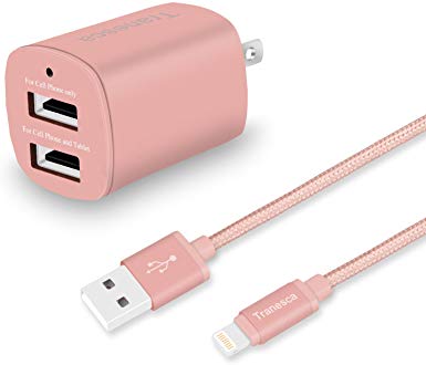 Tranesca Dual USB Wall Charger and 6ft Charging Cable (Rose Gold)