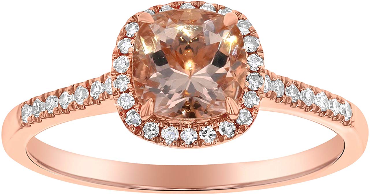 Olivia Paris 14K Rose Gold 1 Carat TGW Cushion-Cut Morganite and Diamond Engagement Ring (H-I, I1)