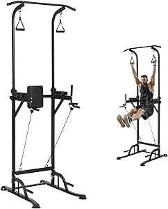 VEVOR Power Tower Dip Station, 10-Level Height Adjustable Pull Up Bar Stand, Multi-Function Home Gym Strength Training Fitness Workout Equipment with 7-Level Adjustable Backrest, PU Elbow Pads, 440LBS