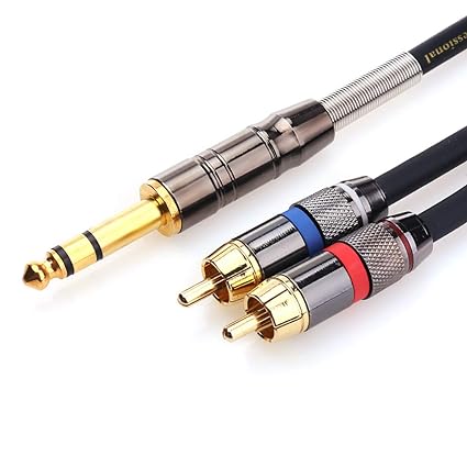 Tisino 6.35mm Jack to Phono Cable, 6.35mm TRS to RCA Stereo Audio Cable 1/4 inch Jack to 2 RCA Male Y-Splitter Lead - 0.5m