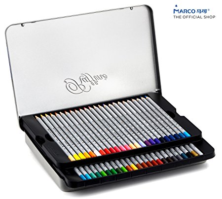 [Marco Official Shop]Raffine 48 Colored Pencils Metal Box, Hexagonal, 3.3mm Lead, Extra Protection Packaging, D7100-48