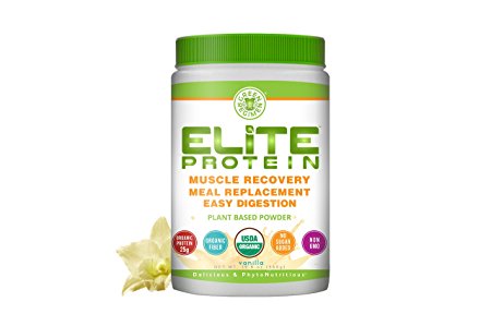 Elite Protein - Organic Plant Based Protein Powder, Vanilla, Pea and Hemp Protein, Muscle Recovery and Meal Replacement Protein Shake, USDA Organic, Non-GMO, Dairy-Free, 1.24 pounds