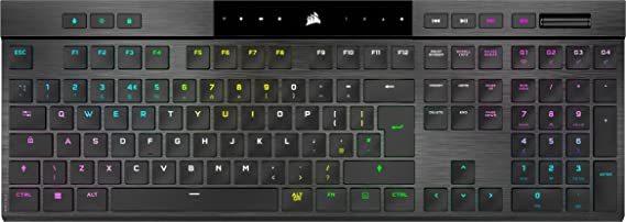 Corsair K100 AIR WIRELESS RGB Mechanical Gaming Keyboard - Ultra-Thin, Sub-1ms SLIPSTREAM WIRELESS, Low-Latency Bluetooth, CHERRY MX Ultra Low Profile Keyswitches - UK Layout, QWERTY - Black