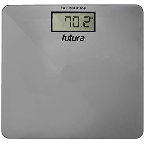 Futura Pro Silver Digital Bathroom Scales Max Capacity 28st/400lb/180kg Max - Slim Electronic Weighing Scales, Large 4” Screen, Tough Tempered Glass Platform, Accurate Body Weight, Step-on Technology