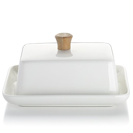 DOWAN 6-inch Porcelain Butter Dish with Lid-European Style, White