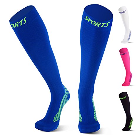 Graduated Sport Compression Socks for Men and Women 20-30 mmHg, Knee High Tight Athletic Compression Stockings Running Team Sports Football Flight Nurses