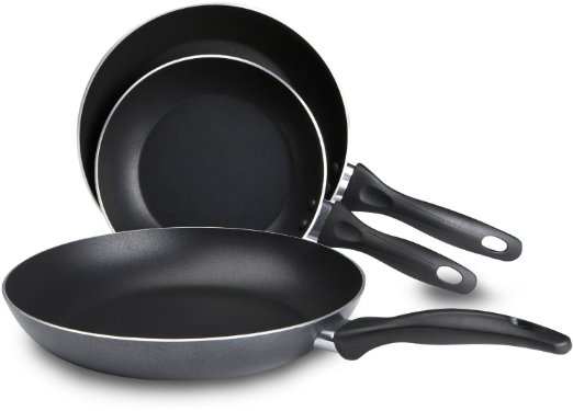 T-Fal A857S394 Specialty Nonstick Dishwasher Safe PFOA Free 8-Inch 9.5-Inch 11-Inch Fry/Saute Pan Cookware Set, 3-Piece, Black