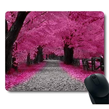 Neon Pink Sakura Cherry Blossom Red Leaves Tree Decorative Customized Mouse Pad