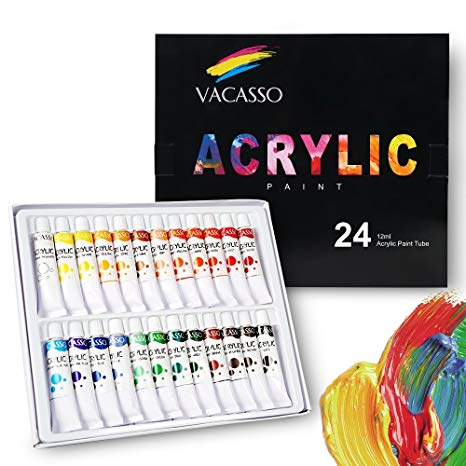 VACASSO Acrylic Paint Set Acrylic Paint with 24 Vivid Colors, Quality Start Kit for Kids & Adults, Perfect for Art Craft Painting